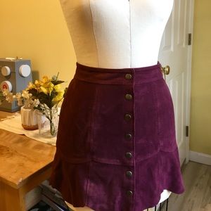 Front Button Up, Suede, Maroon Skirt